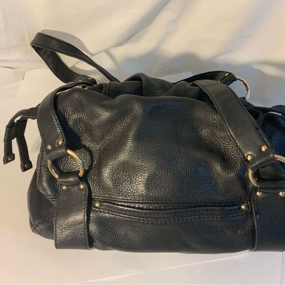 Michael Kors Leather Duffle Handbag black front buckle drawstrings side leather - Picture 4 of 14